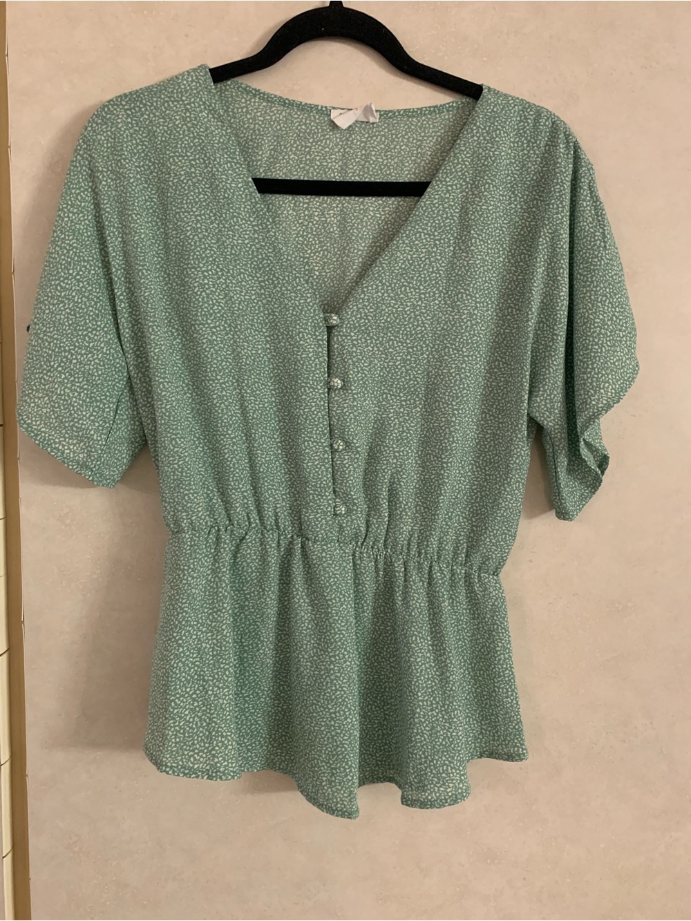 Sienna Sky Mint Green V-Neck Peplum Button Top